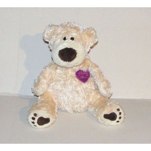 Peluche Ours A Tout Coeur Beige - Doudou Ourson Assis Emeraude 21 Cm