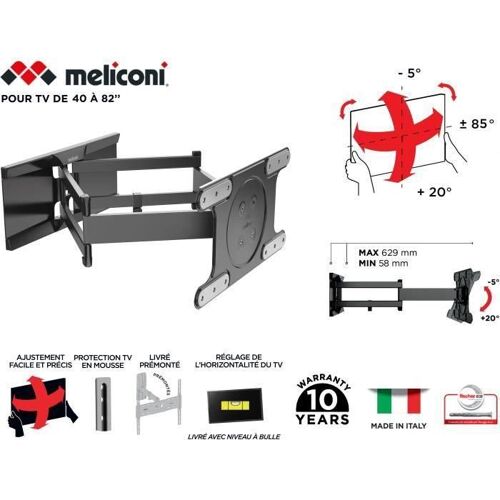 MELICONI 480870 Support mural TV Special OLED SDRP TV OLED inclinable et orientable grand angle pour TV