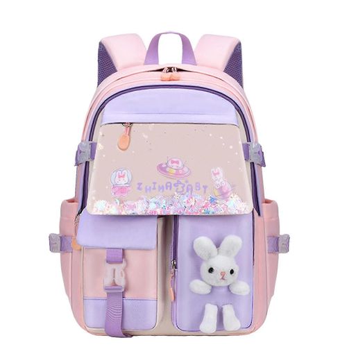 Sac à dos pour enfants de l'école primaire Sac d'école imperméable à l'eau avec poche arrière antivol pour enfants 1-6 grades Bookbag-Lapin violet des sables mouvants