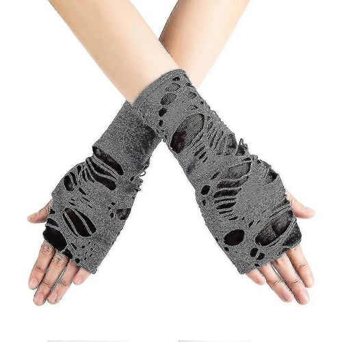 Gants D'halloween Sans Doigts Gants De Dentelle Gants En Toile D'araignée Noir Punk Pour Déguisement De Fête D'halloween