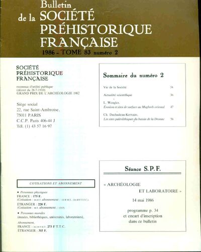 Bulletin De La Société Préhistorique Française . Tome 83 . Numéro 2. Erosion Et Sites De Surface Au Maghreb Oriental