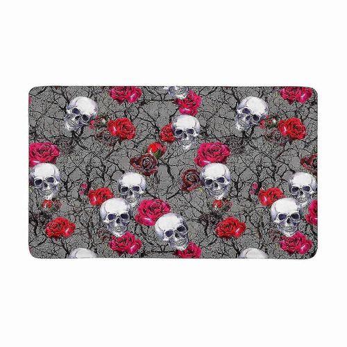 Halloween Décor Crânes Rose Rouge Fleurs Et Branches Paillasson Tapis Décor À La Maison Tapis De Sol Tapis De Bain 45x75 Cm