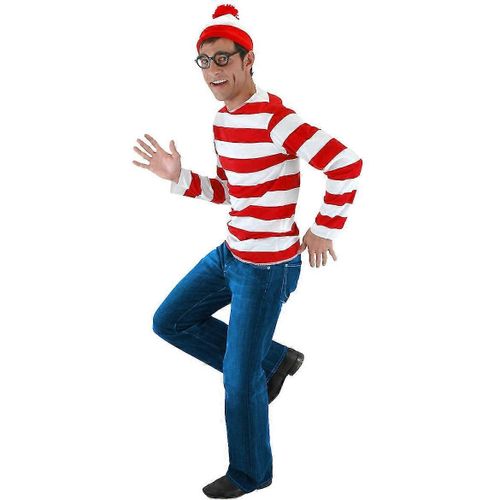 Où Est Waldo Maintenant Rayures Rouges Et Blanches Costume De Cosplay Homme Adulte T Shirt Pull + Chapeau + Lunettes Pour Noël Costume De Fête D'halloween-Hommes-Adulte-S-Unisexe