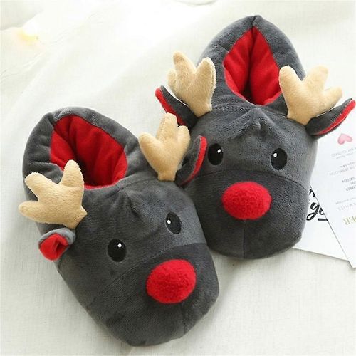 Pantoufles De Noël Pour Femmes Mignon Renne Flou Maison Pantoufles En Peluche Animal Chambre Pantoufles Confortables Chaussures D'intérieur-Adulte-Taille 36 À 37-Unisexe
