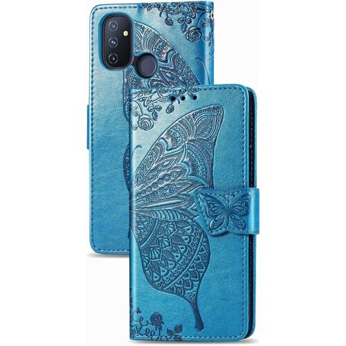 Pour Coque Oneplus Nord N100, Premium Pu Motif En Relief, Bleu