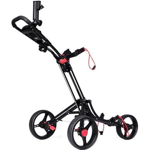 Costway Chariot De Golf 3 Roues Pliable Avec Porte-Parapluie Et Porte-Tee En Aluminium Frein Au Pied Et Poignée Rembourrée Ajustable