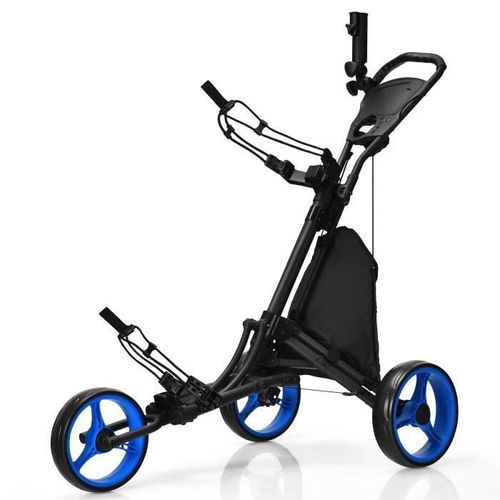 Costway Chariot De Golf Pliable À 5 Roues Sangle Elastique,Porte-Parasol Réglable Et Porte-Gobelet Sac Recouvert D'aluminium Bleu