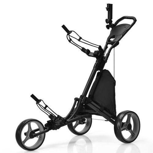 Costway Chariot De Golf Pliable À 6 Roues Sangle Elastique,Porte-Parasol Réglable Et Porte-Gobelet Sac Recouvert D'aluminium Gris