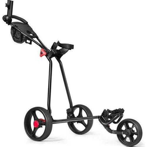 Costway Chariot De Golf 3 Roues Pliable Avec Poignée Réglable Carte De Pointage Porte-Parapluie Et Porte-Tee Sac En Maille Noir
