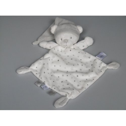 Doudou Ours Plat Blanc Bonnet Gris Étoiles Simba Toys Nicotoy