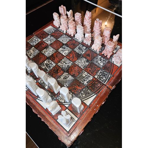 Échéquier Maya-Aztec Traditionnel, Pierre Volcanique/Bois - Chest