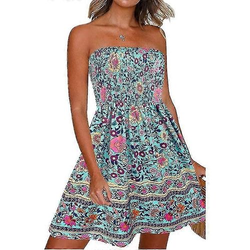 Femmes Tunique T-Shirt Robe Décontracté Plage Courte Mini Robes Imprimé Floral Robe D'été-2xl-Adulte-Bleu Floral-Femelle