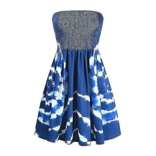 Femmes Tunique T-Shirt Robe Décontracté Plage Courte Mini Robes Imprimé Floral Robe D'été-3xl-Adulte-Bleu Royal-Femelle
