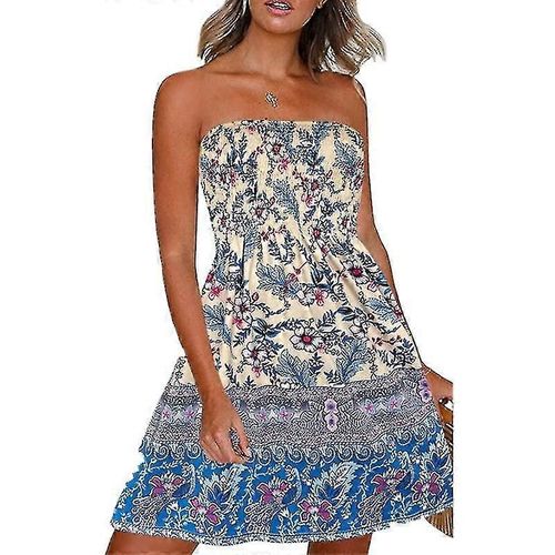Femmes Tunique T-Shirt Robe Décontracté Plage Courte Mini Robes Imprimé Floral Robe D'été-Xl-Adulte-Abricot Floral-Femelle