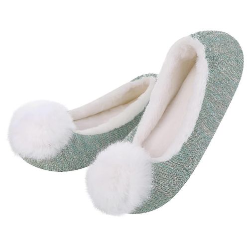 Pantoufles D'hiver Femmes Pom Pom Ballerina Pantoufles D'intérieur Cozy Faux Fur Lined Plat House Chaussures En Peluche Avec Mémoire Faom Green-Adulte-42 10 Pouces-Unisexe