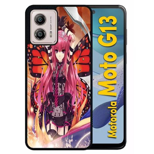 Coque Pour Motorola Moto G13 - Fille Manga Rose - Silicone - Noir