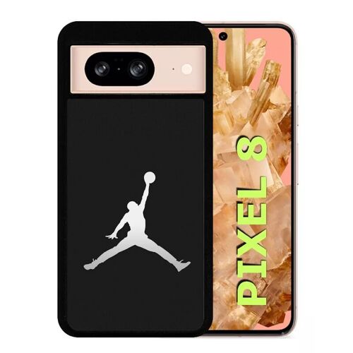 Coque Pour Pixel 8 - Michael Jordan Logo Gris - Silicone - Noir