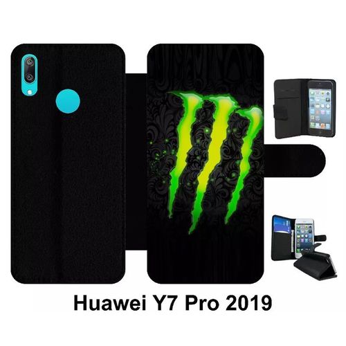Etui À Rabat Pour Huawei Y7 Pro - Monster Griffe - Simili-Cuir - Noir