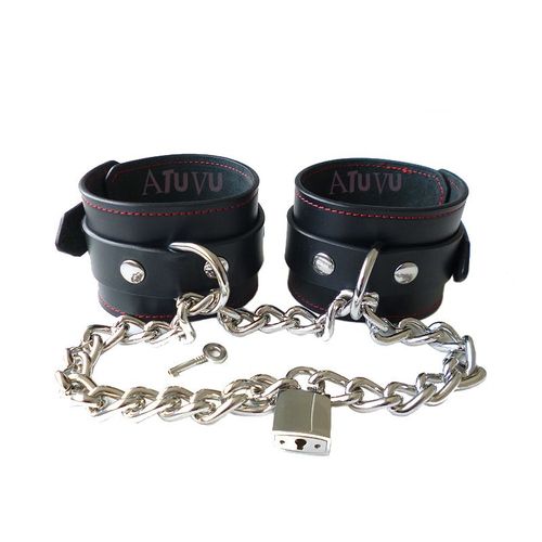 Menottes Poignet Chevilles Cadenas Fetish Cuir Noir Wrist Ankle Cuffs Leather