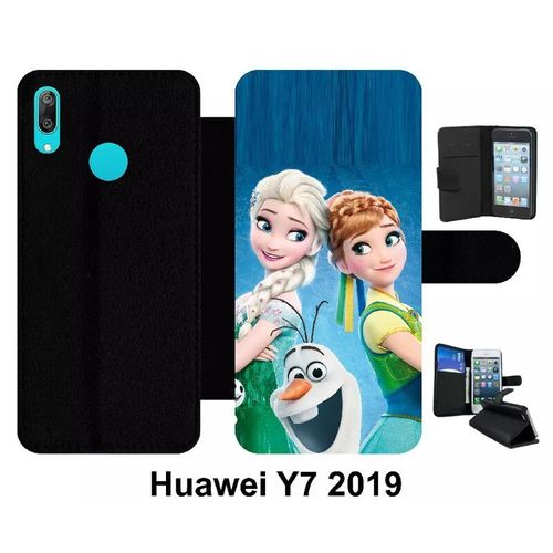 Etui À Rabat Pour Huawei Y7 - La Reine Des Neiges - Simili-Cuir - Noir