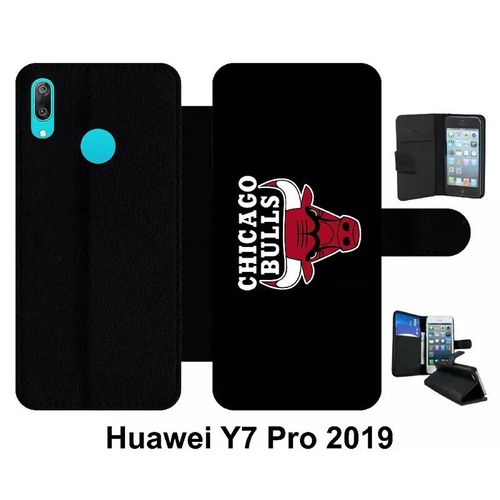 Etui À Rabat Pour Huawei Y7 Pro - Chicago Bulls Nba - Simili-Cuir - Noir