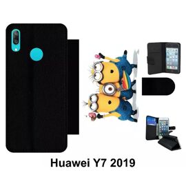 Etui À Rabat Pour Huawei Y7 - Les Minions Font La Fête - Simili-Cuir - Noir