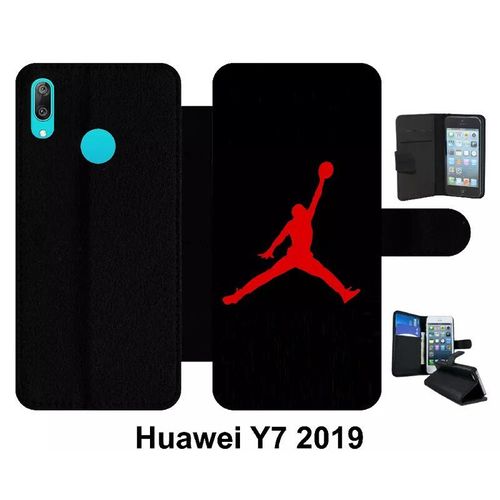 Etui À Rabat Pour Huawei Y7 - Jordan 23 Logo Rouge - Simili-Cuir - Noir