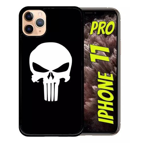 Coque Pour Iphone 11 Pro - Tête De Mort Sur Fond Noir - Noir