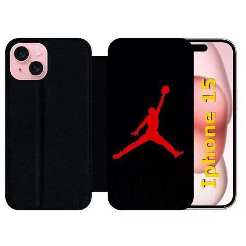 Etui À Rabat Pour Iphone 15 - Jordan 23 Logo Rouge - Silicone - Noir