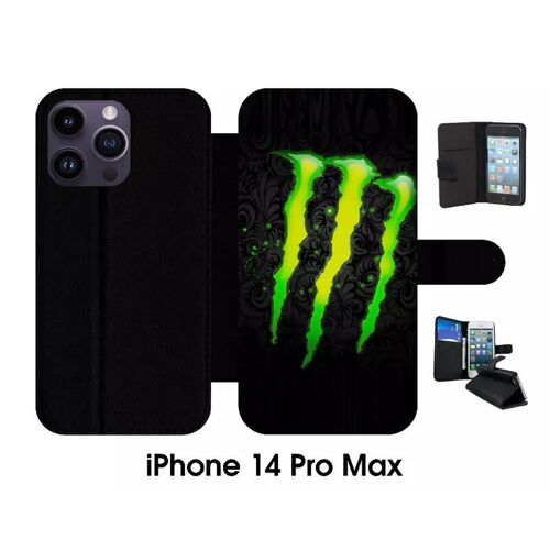 Etui À Rabat Pour Iphone 14 Pro Max - Monster Griffe - Simili-Cuir - Noir