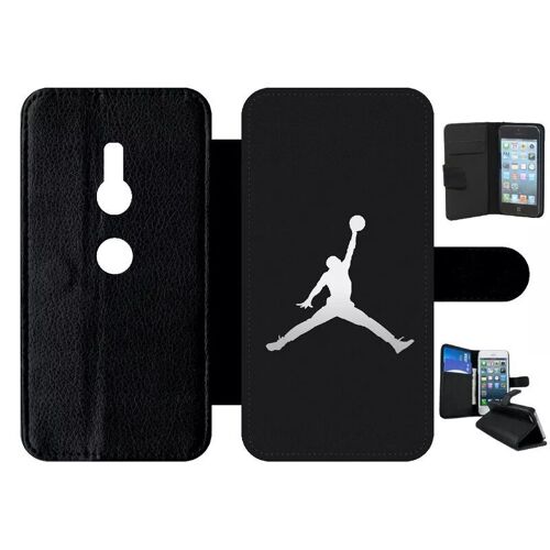 Etui À Rabat Pour Xperia Xz2 - Michael Jordan Logo Gris - Simili-Cuir - Noir