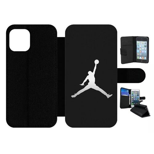 Etui À Rabat Pour Iphone 12 Pro - Michael Jordan Logo Gris - Simili-Cuir - Noir