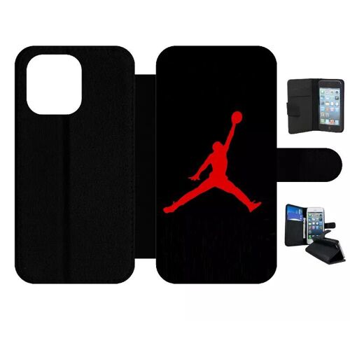 Etui À Rabat Pour Iphone 13 Pro - Jordan 23 Logo Rouge - Simili-Cuir - Noir