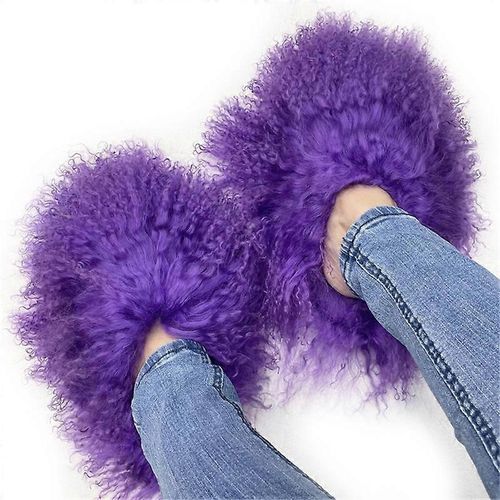 Bottes En Fourrure Moelleuse Pour Les Femmes Hiver Chaud Fausse Fourrure Bottes Extérieur Chaussures Diapositives De Fourrure Mongole-Couleur 10-Adulte-Taille 9 À 10-Femelle