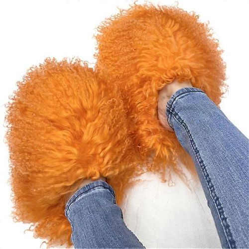 Bottes En Fourrure Moelleuse Pour Les Femmes Hiver Chaud Fausse Fourrure Bottes Extérieur Chaussures Diapositives De Fourrure Mongole-Couleur 5-Adulte-Taille 13-Femelle