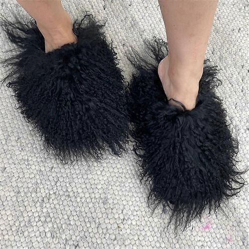 Bottes En Fourrure Moelleuse Pour Les Femmes Hiver Chaud Fausse Fourrure Bottes Extérieur Chaussures Diapositives De Fourrure Mongole-Couleur 14-Adulte-Taille 13-Femelle