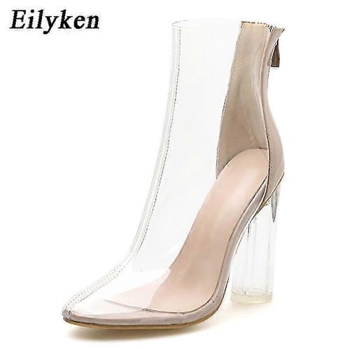 Evago Femmes Pvc Cheville Bottes Bout Rond Cristal Talon Transparent Femmes Bottes Chelsea Bottes Chaussures Chaussures Chaussures D'été