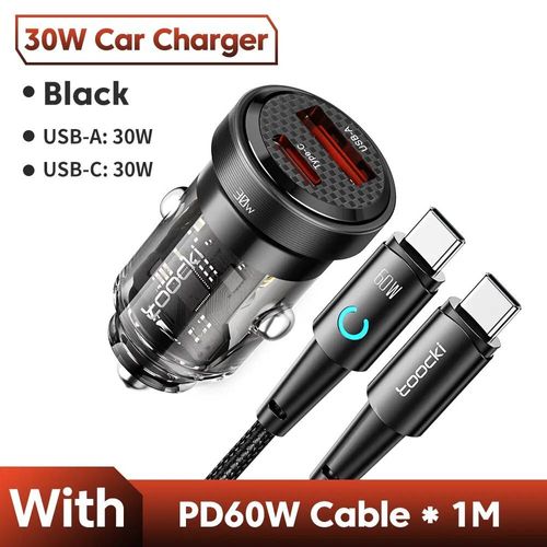 Toocki 33w 5a Qc Pd 3.0 Scp Chargeur De Voiture Charge Rapide 4.0 Usb Type C Charge Rapide Pour Iphone 15 14 13 12 Huawei Samsung -30w Black And Cable