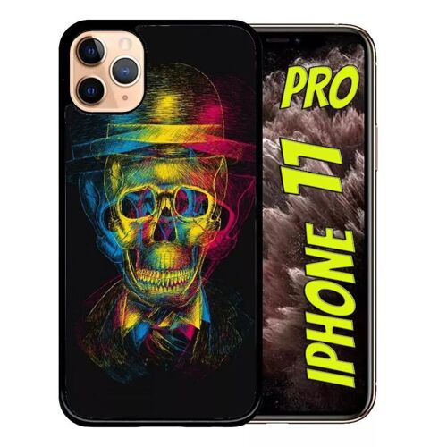 Coque Pour Iphone 11 Pro - Tete De Mort En Lumiere - Noir
