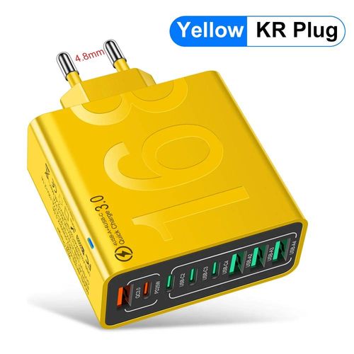 Chargeur Usb Multi-Ports 150w Pd,Charge Rapide,Adaptateur De Téléphone Pour Iphone 15,Samsung Xiaomi Type C,Prise Ue/Us,Chargeur Mural--Kr Plug Yellow