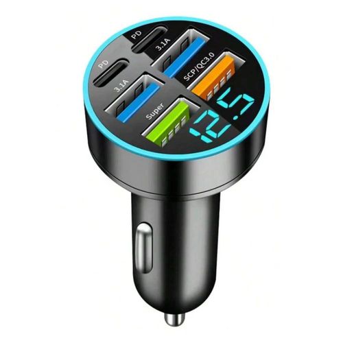 Chargeur De Voiture À Charge Rapide Avec Moniteur De Tension,6 En 1,Pd Qc3.0,Usb C,Iphone,Samsung,Vivo,Oppo,Oneplus Mobile,Matin-Black-Black