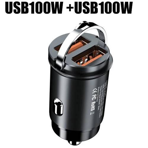 Mini Chargeur De Voiture 100w Type C Double Usb Charge Rapide Pour Iphone 15 Pro Max Samsung Huawei Xiaomi Prise Allume-Cigare Chargeur--200w 2 Usb