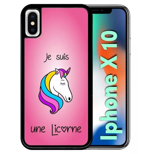 Coque Pour Iphone X - Je Suis Une Licorne Fond Rose - Noir
