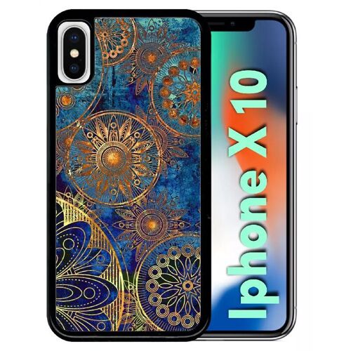 Coque Pour Iphone X - Ornements Or Et Bleu Nuit - Noir