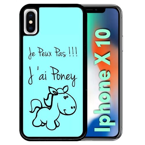 Coque pour iphone x - citation poney turquoise - noir