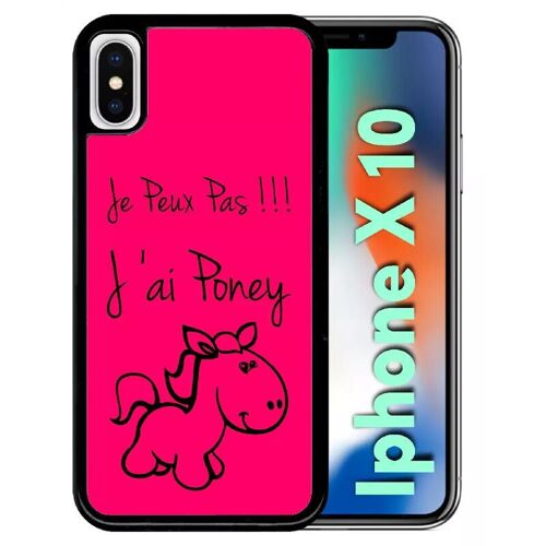 Coque Pour Iphone X - Citation Poney Rose - Noir