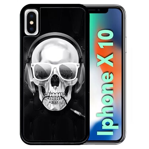 Coque Pour Iphone X - Tete De Mort Swag Casque De Musique - Noir