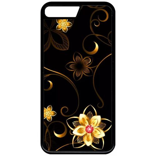 Coque Pour Iphone Se 2022 - Fleur D Or Fond Noir - Silicone - Noir