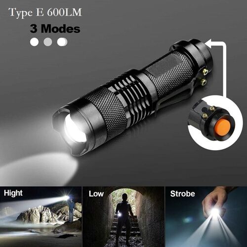 Black Lampe de poche LED à usage touristique, alimentation, n'aime télescopique, petite lampe de poche DulFlashlight, déterminer la lumière pour le camping d'urgence en plein air ""Nipseyteko""