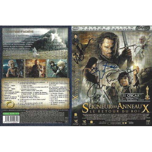Autographe Sur La Jaquette "Le Seigneur Des Anneaux 3" + Dvd De John Rhys-Davies, Andy Serkis Et Elijah Wood